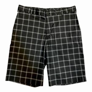NIKE Shorts Men Size 36 Plaid Check Golf Black Gray Chino Performance 487306